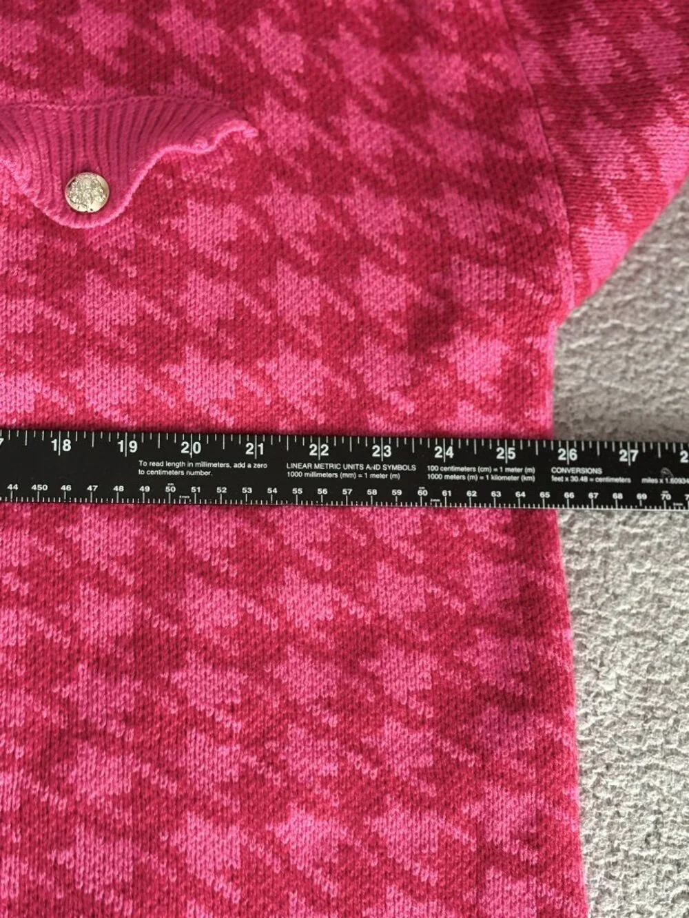 Houndstooth Print Hot Pink Cardigan Chic Sweater Jacket Large